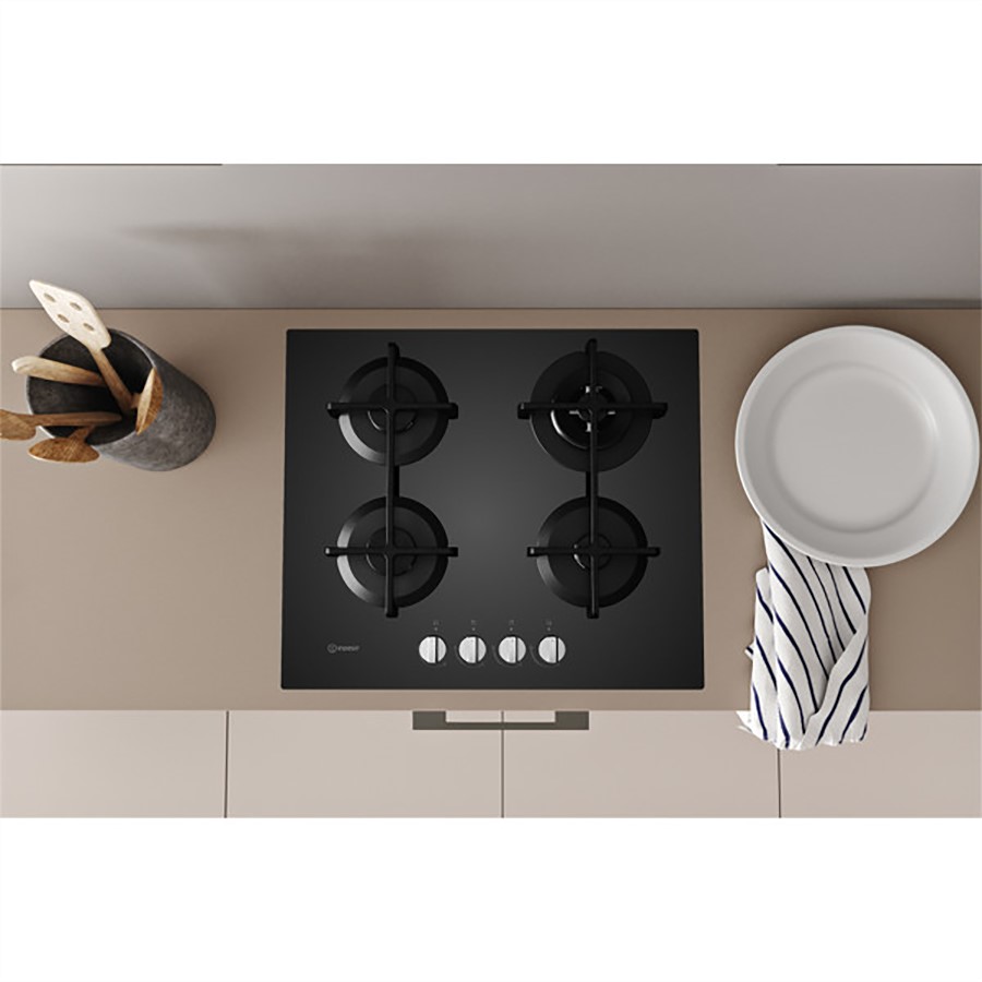 additioanl image for  Indesit Hob Gas 4 Burner Glass Black 