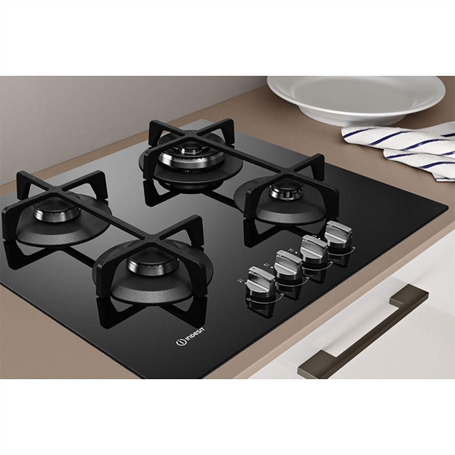 additioanl image for  Indesit Hob Gas 4 Burner Glass Black 