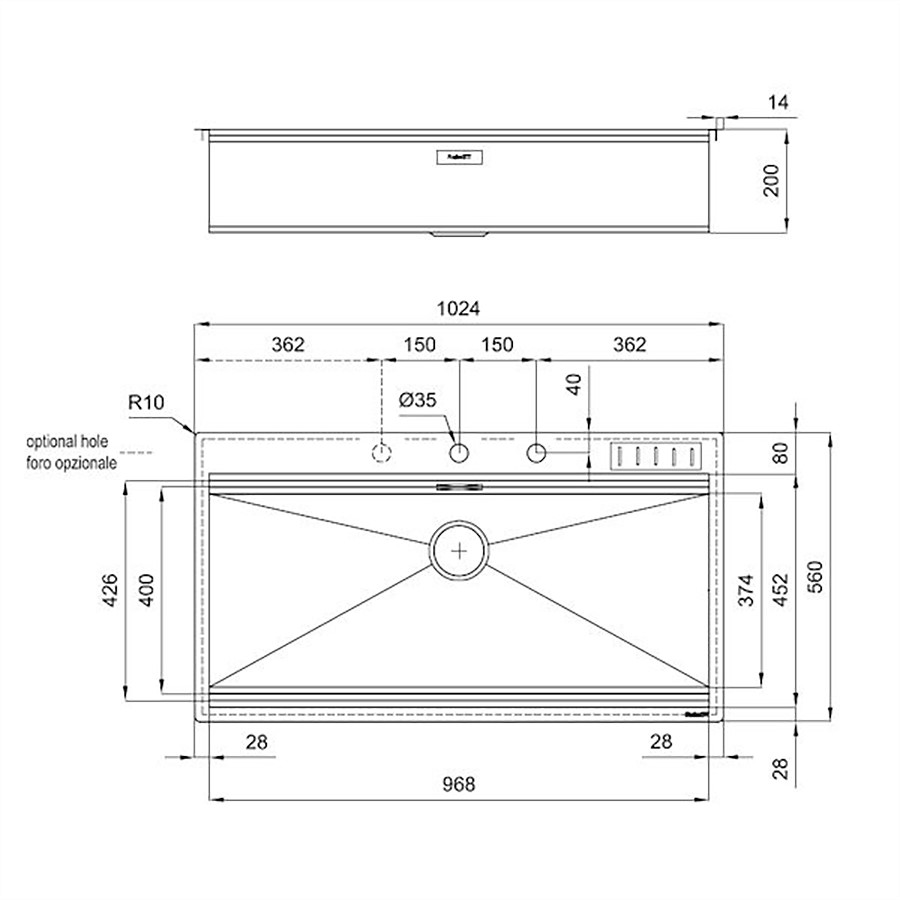additioanl image for  Foster Sink Milano S/Steel 124 X 56 cm 