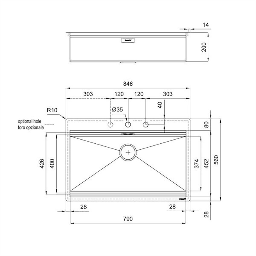 additioanl image for  Foster Sink Milano S/Steel 85 X 56 cm 