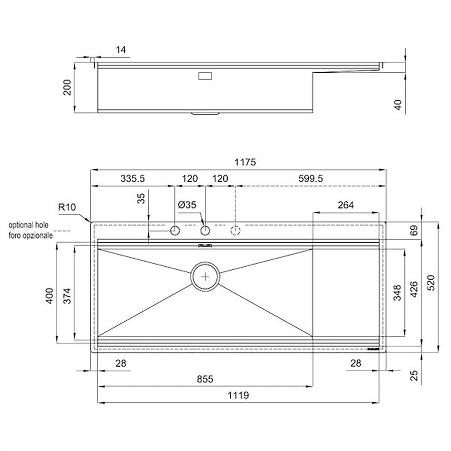 additioanl image for  Foster Sink Milanello S/Steel 118 x 52cm 
