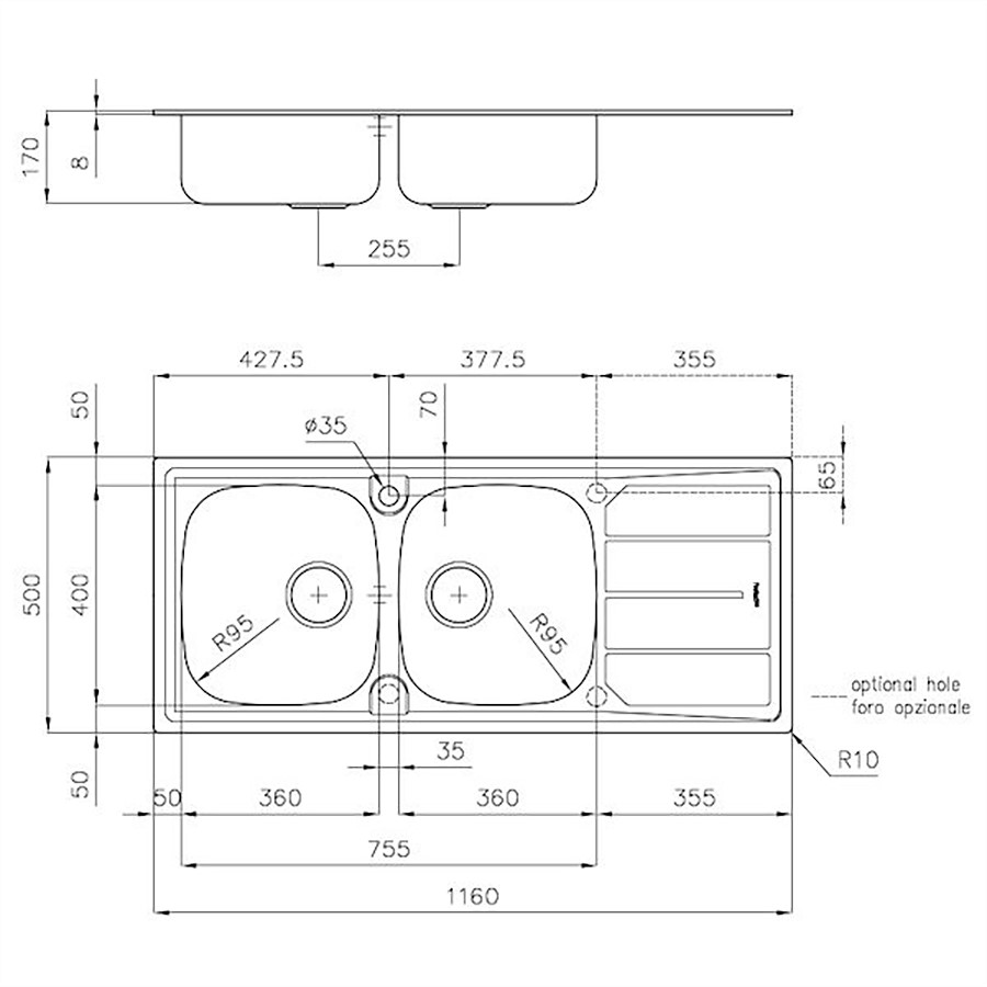 additioanl image for  Foster Sink S10000 St/St 116 x 50 cm 