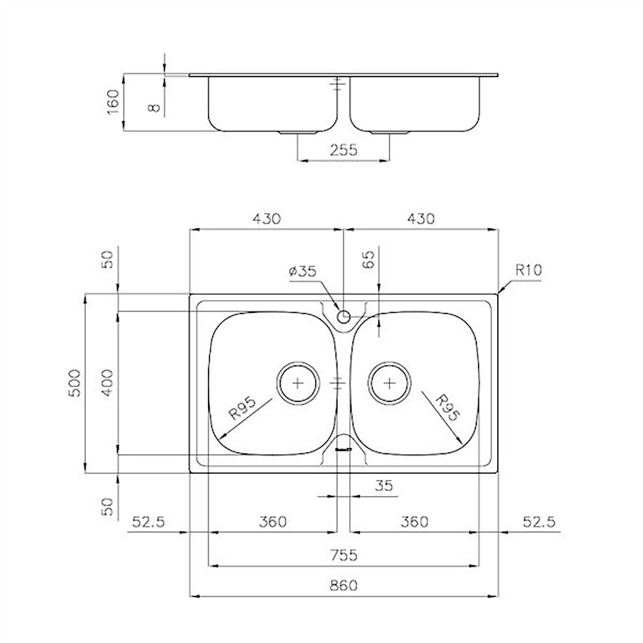 additioanl image for  Foster Sink S1000 Stndrd(8mm Edge) 86x50 