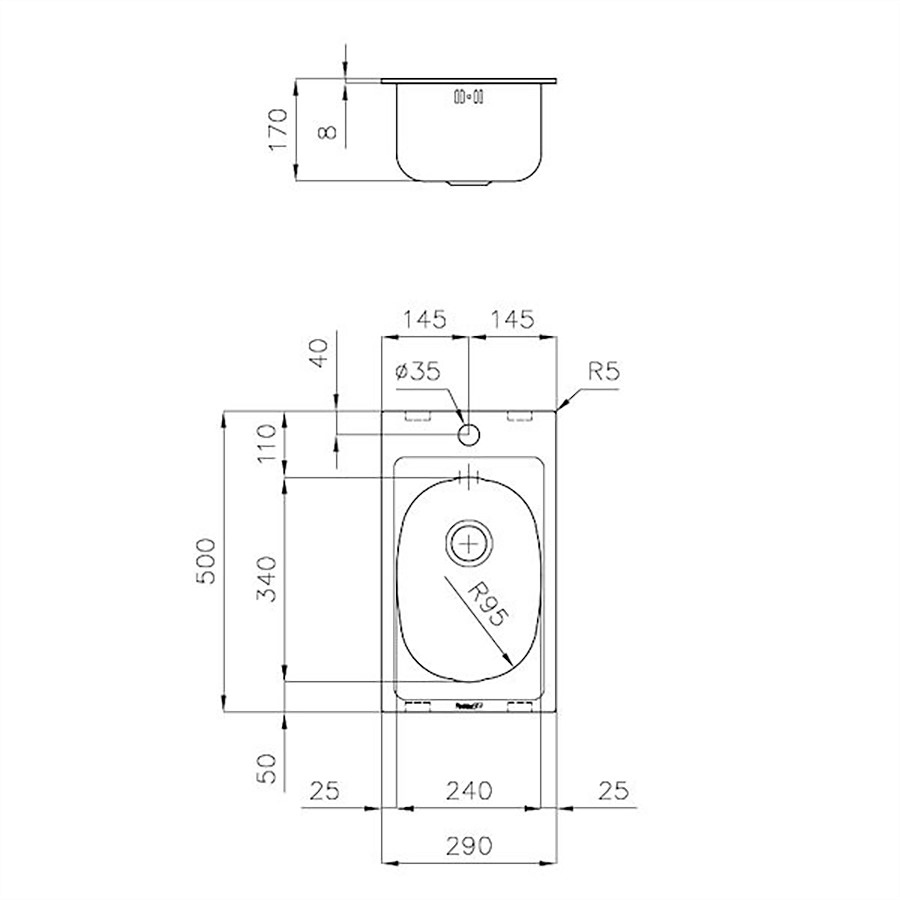 additioanl image for  Foster Sink 1 Bowl  S/Steel 29 x 50cm 
