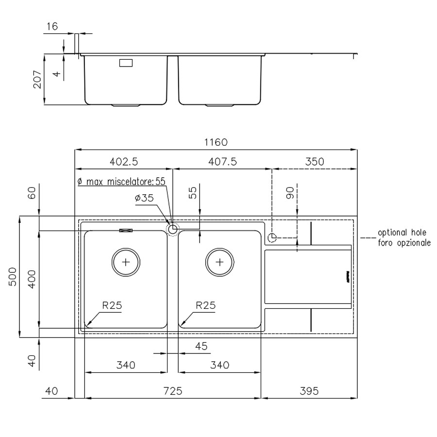additioanl image for  Foster Sink S4000 (4mm Edge)S/S 116 x 50 