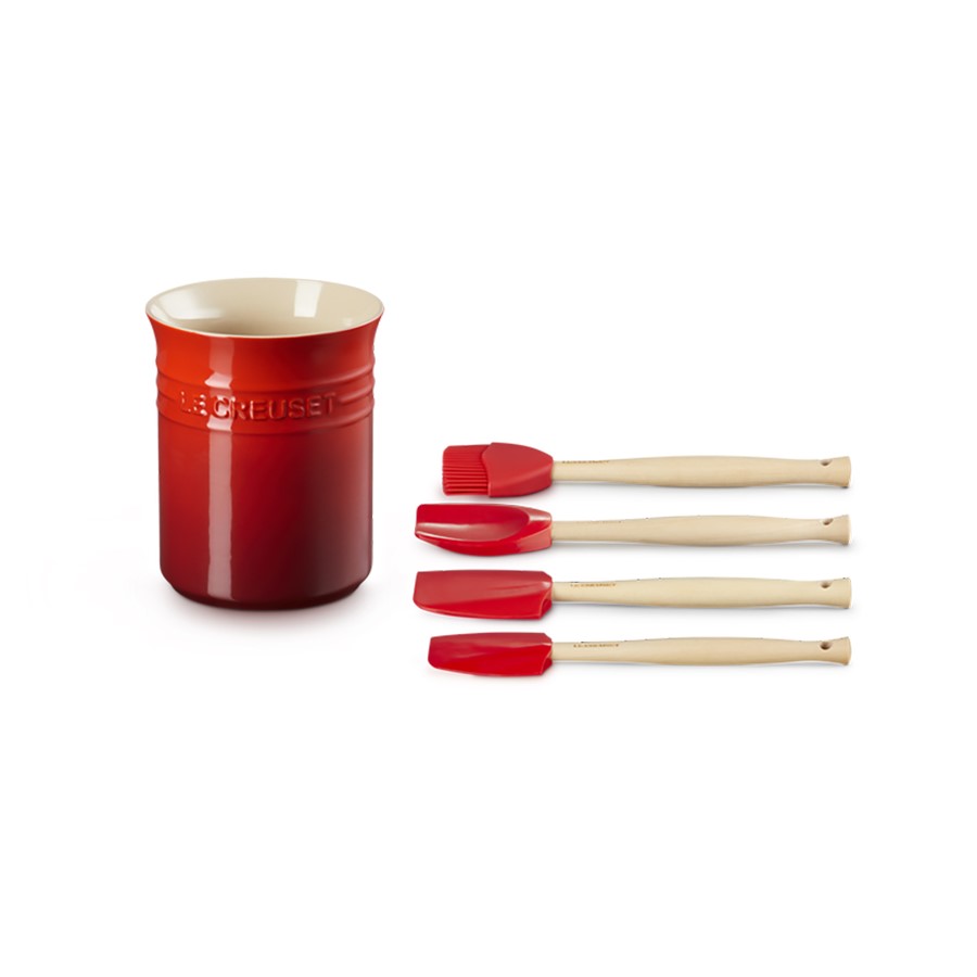 additioanl image for  Le Creuset Crock with 4 Spatulas Cherise 