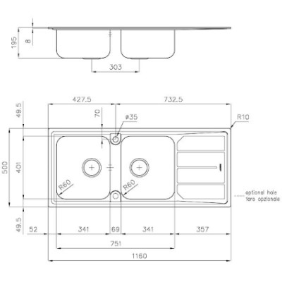 additioanl image for  Foster Sink Elettra Standard (8mm Edge) 