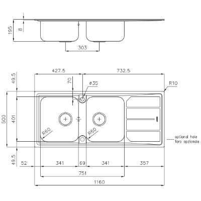 additioanl image for  Foster Sink Elettra Standard (8 mm Edge) 