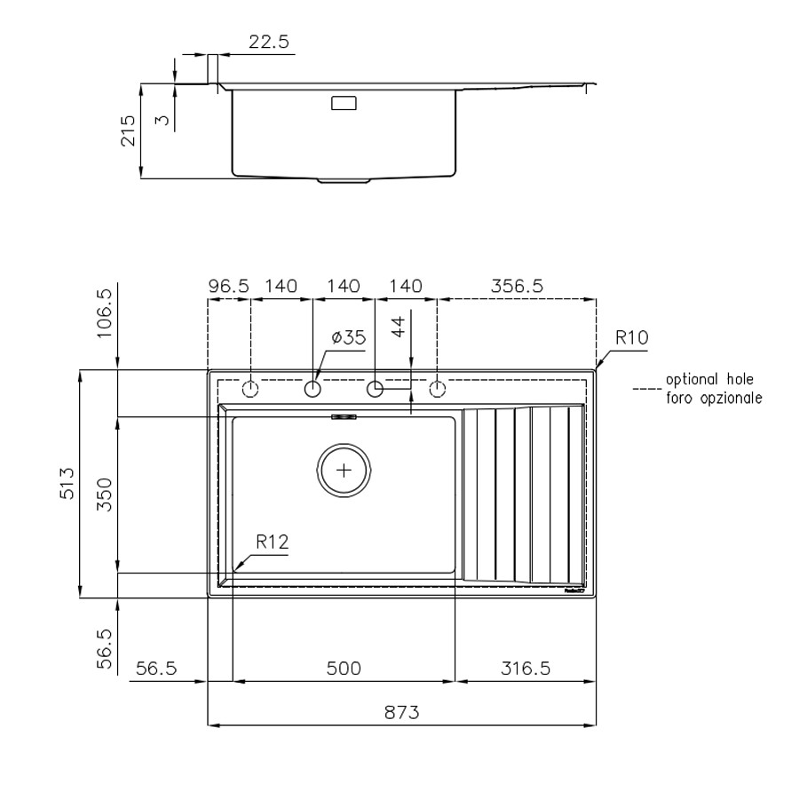 additioanl image for  Foster Sink Stripe Flat Edge S/S 87.3x51 