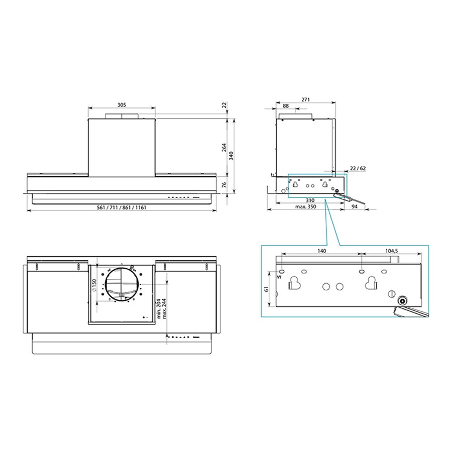 additioanl image for  Falmec Hood Virgola Touch Black 120 cm 