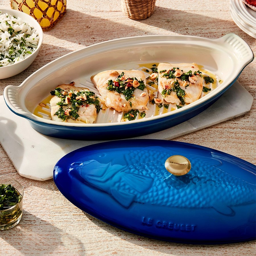 additioanl image for  Le Creuset Heritage Fish Baker Blue 34cm 