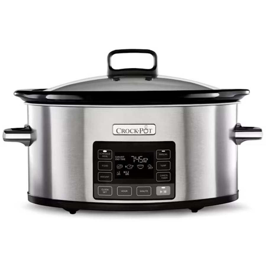 product image Crockpot Slow Cooker Silver Time Select 5.6L 
H 29.3cm x W 41.2cm x D  25.4cm