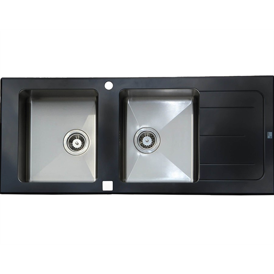 product image Asil 2 Bowl Sink Blk Glass 116 x 50 cm 