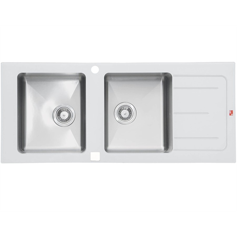 product image Asil 2 Bowl Sink White Glass 116 x 50cms 
