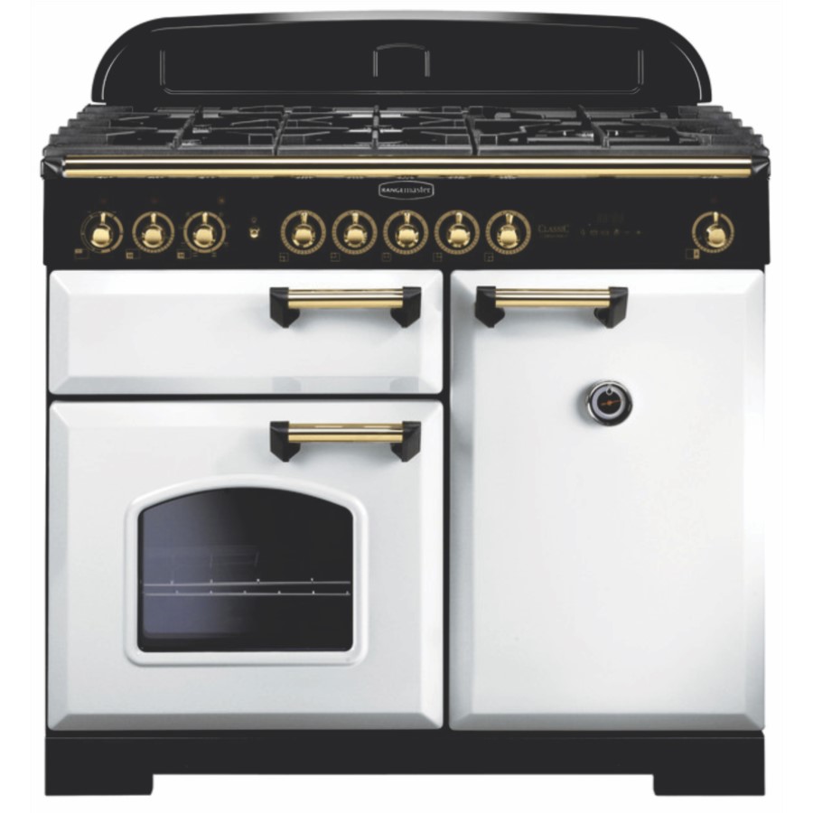 product image RangeMaster DL 100 Dual Fuel White Brass W: 99.4 cm - D: 60.8 cm - H: 90.5 / 93
