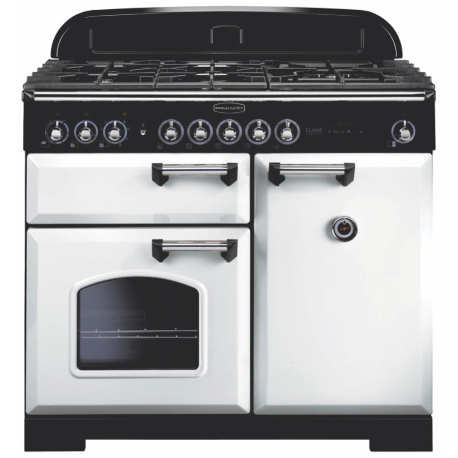 product image RangeMaster DL100 Dual Fuel White Chrome W: 99.4 cm - D: 60.8 cm - H: 90.5 / 93