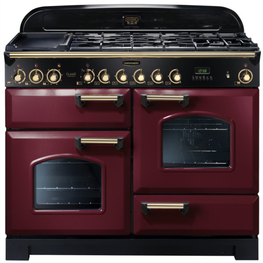 product image RangeMaster DL110 D/Fuel Cranberry Brass H 90.5/93.0 cm x W 109.2 cm x D 60.8 cm