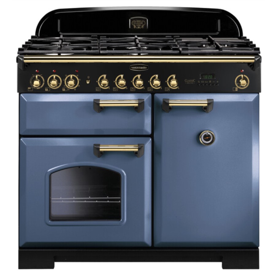 product image RangeMaster DL 100 D/F Stone Blue/Brass W: 99.4 cm - D: 60.8 cm - H: 90.5 / 93