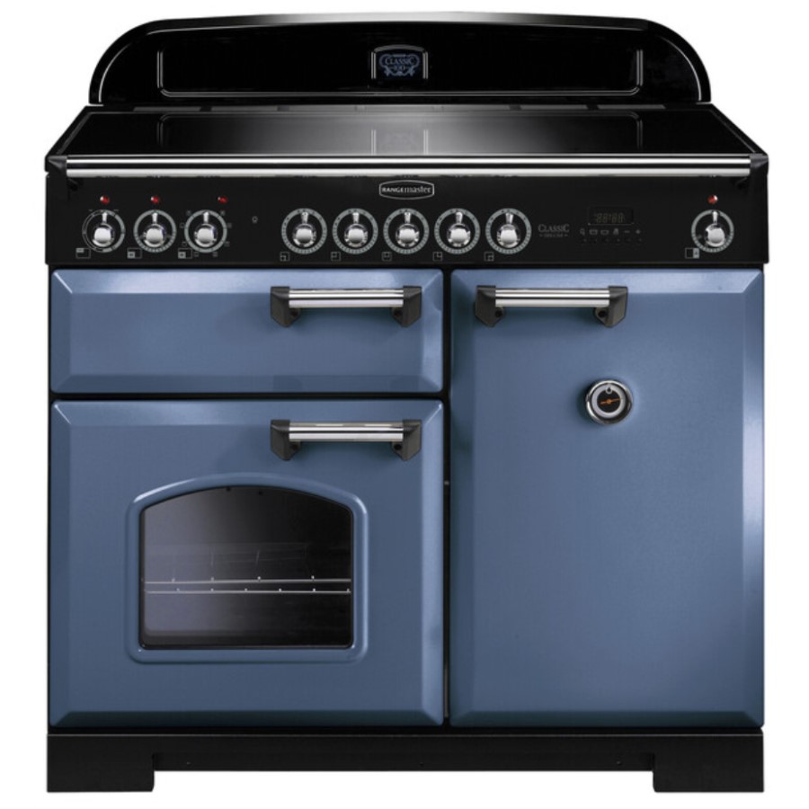 product image RangeMaster DL 100 Ind Stone Blue Chrome H 90.5/93.0 cm x W 99.4 cm x D 60.8 cm