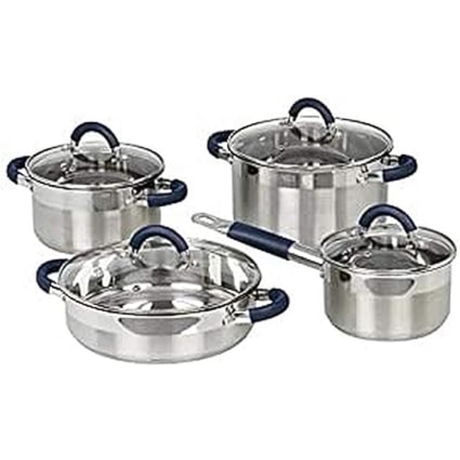 product image Jata 4 Pan S/Steel Set With Glass Lids Casserole 24, H 6.5cm Good For Induction 
Casserole 22, H 13cm 
Casserole 18, H 10cm 
Saucepan 16, H 9cm