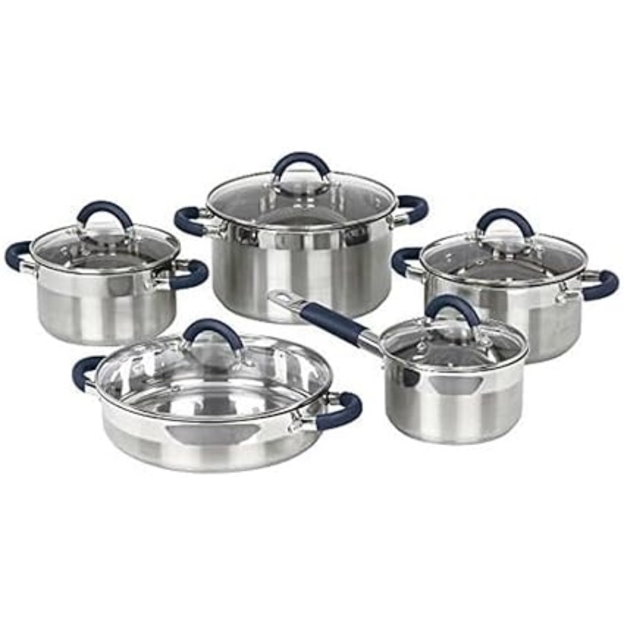 product image Jata Set of 5 S/Steel Saucepans & Lids Casserole 26, H 6.5cm Good For Induction 
Casserole 24, H 13cm 
Casserole 20, H 11cm 
Casserole 18, H 10cm 
Saucepan 16, H 9cm