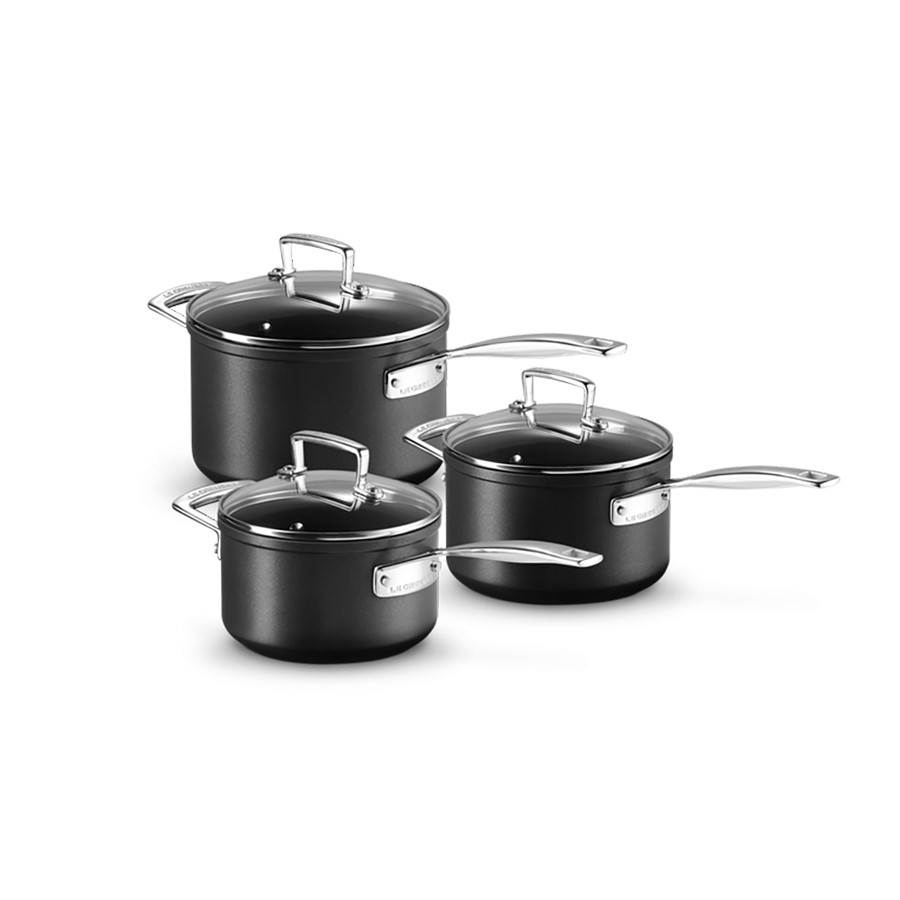 product image Le Creuset 3 Saucepan Set 16/18/20 cm Black & Glass Lid