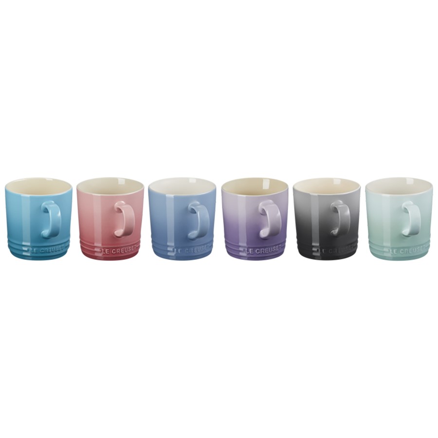 product image Le Creuset London 6 Coffee Mugs 350 ml Teal, Sage, Chambray, Bluebell, Rose Quartz & Flint